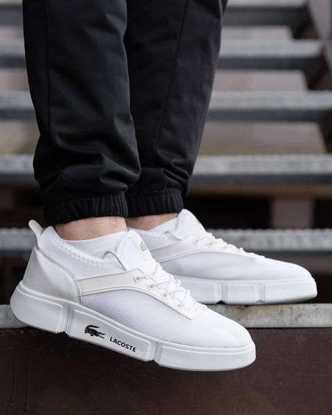 Мужские кроссовки Lacoste в сетку белые кеды Лакост Pow-LC015 фото