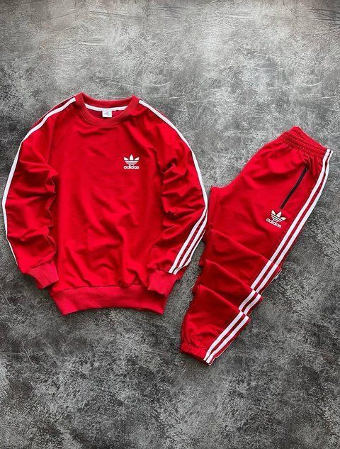 Мужской спортивный костюм Adidas без капюшона красный Комплект Адидас Свитшот Штаны Pav-173 фото