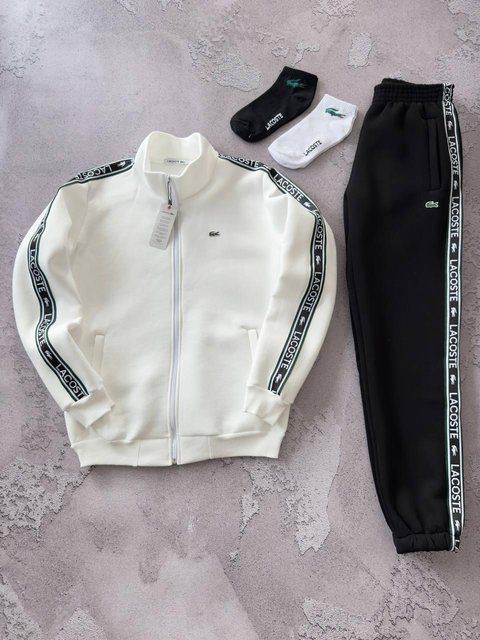 Мужской зимний спортивный костюм Lacoste без капюшона белый Набор Лакост Кофта Брюки с лампасами Хар-688 фото