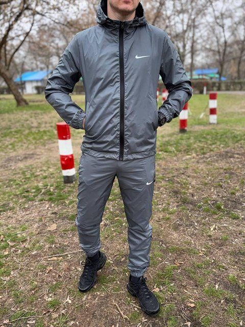 Мужской спортивный костюм Nike из плащевки серый Комплект Найк Ветровка Штаны Sta-261 фото