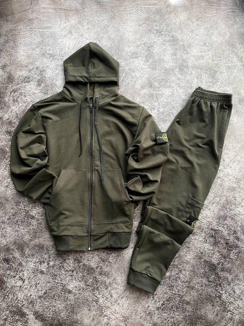 Мужской зимний спортивный костюм Stone Island хаки Комплект Стон Айленд на молнии Univer-89 фото