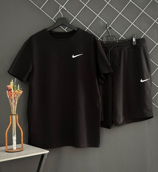 Мужской летний костюм 3в1 Nike Футболка Шорты Панамка черный комплект Найк Rap-RD171/RD206/ПАНАМА фото