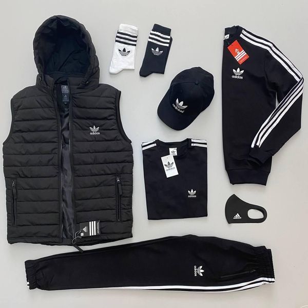 Чоловічий спортивний костюм Adidas 8в1 в смужку чорний з червоним Набор Адідас Хар-60 фото
