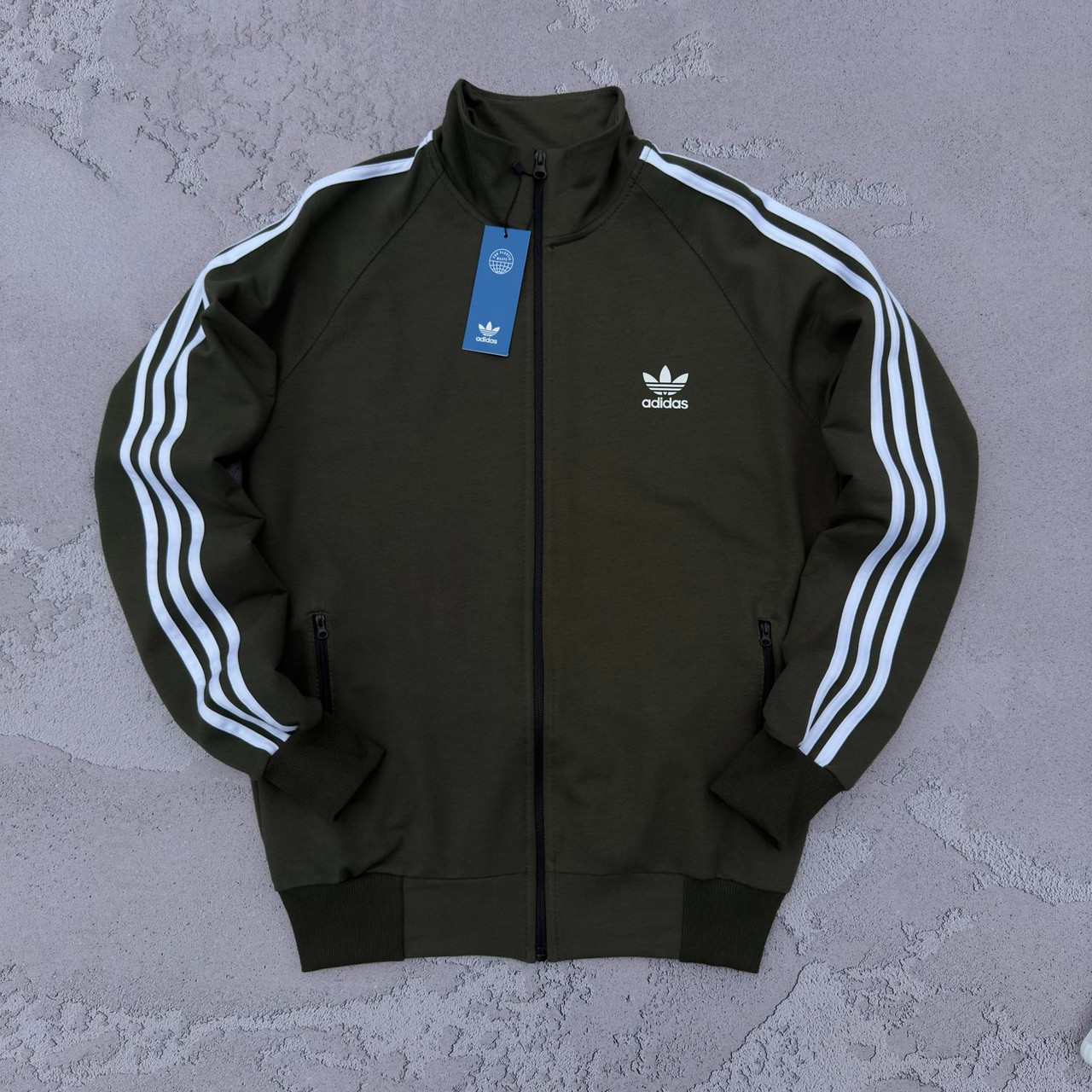 Мужская кофта Adidas без капюшона хаки Олимпийка Адидас на молнии